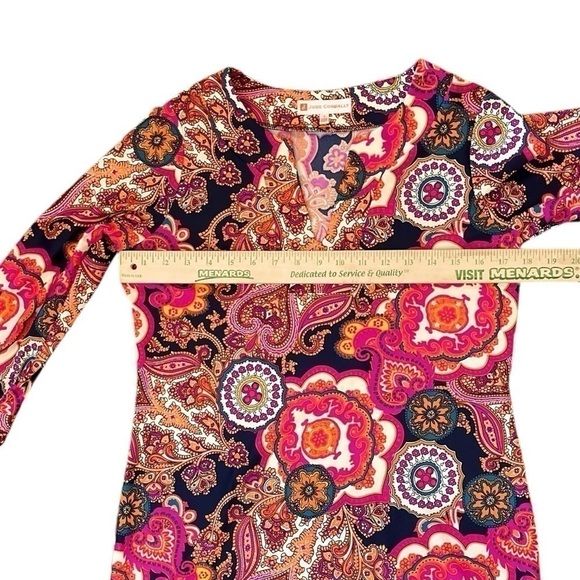 Jude Connally Michelle Paisley Dress Small Jersey Knit Stretch Colorful Fall - Picture 6 of 11